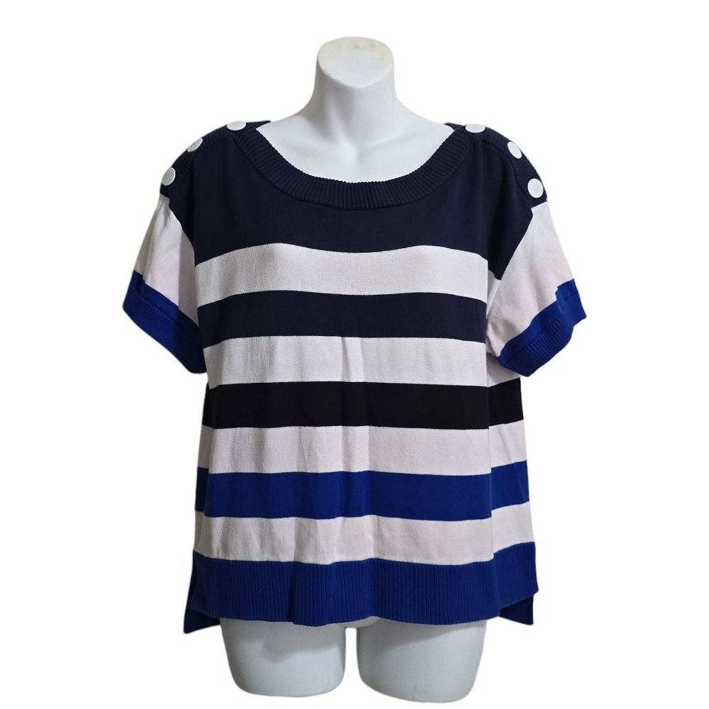 Cabi Sailor Striped Pullover Knit Short Sleeve Sweater Sz M